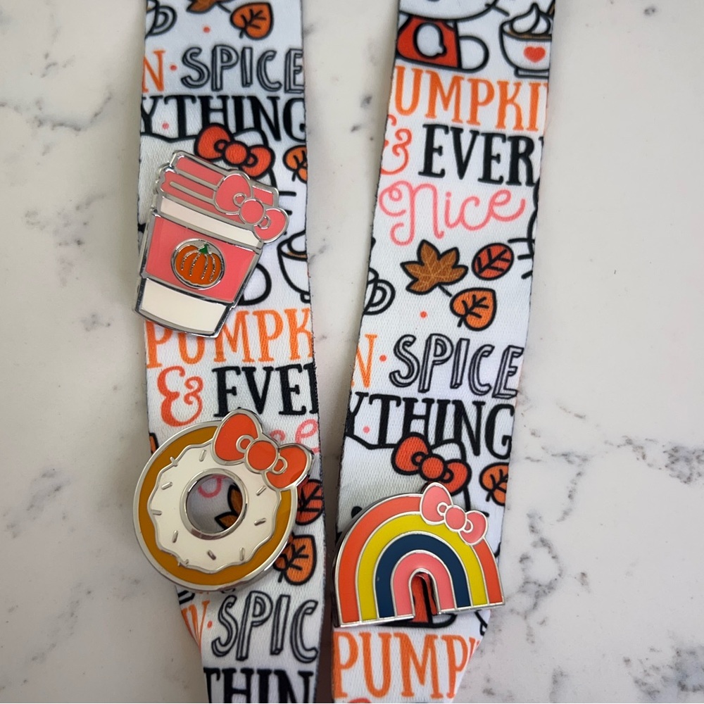 Sanrio Hello Kitty Pumpkin Spice Lanyard and Pins